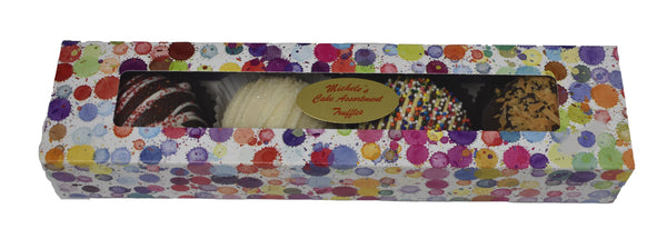 4 pc Cake Truffle Assortment in Rectangle Polka Dot Gift Box