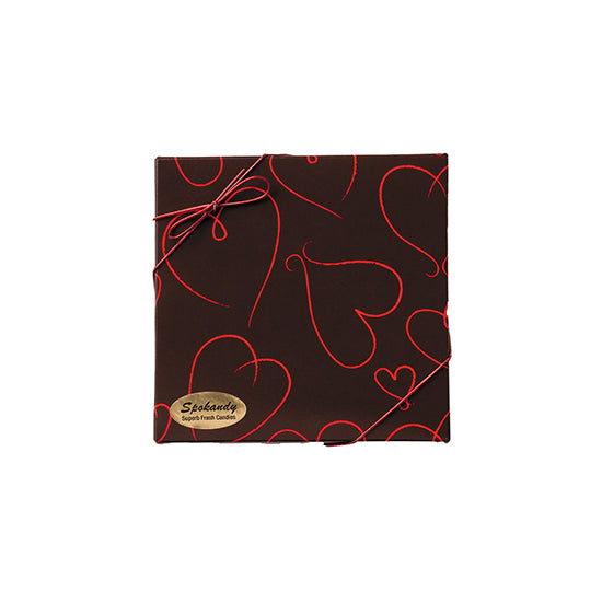 6pc Premium chocolates in a brown box with heart scrolls (3.5 oz approx)